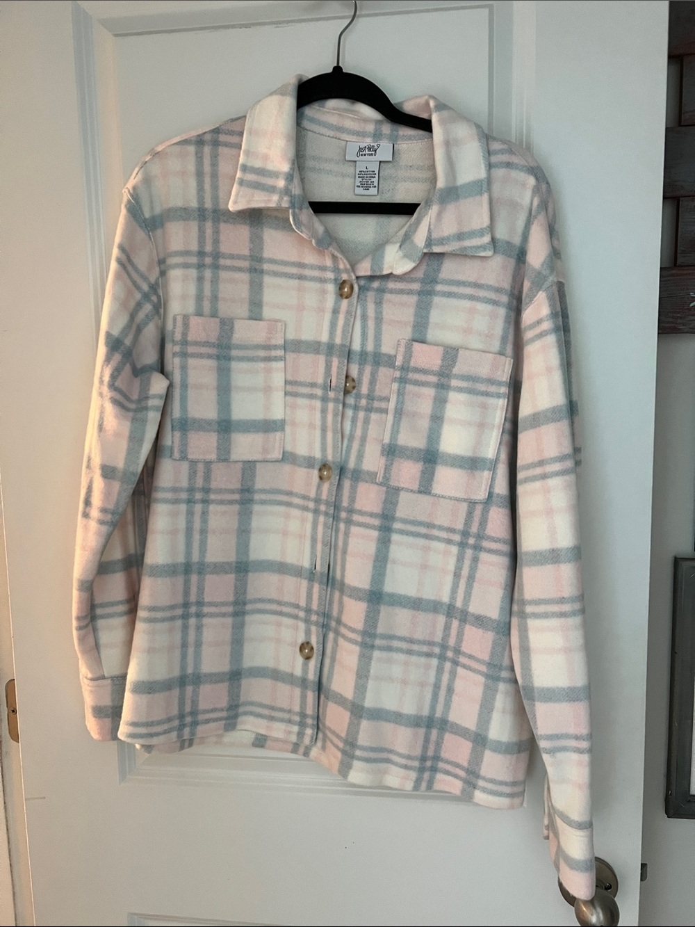 Cozy Plaid Utility Jacket in Pink & Gray by Dear John